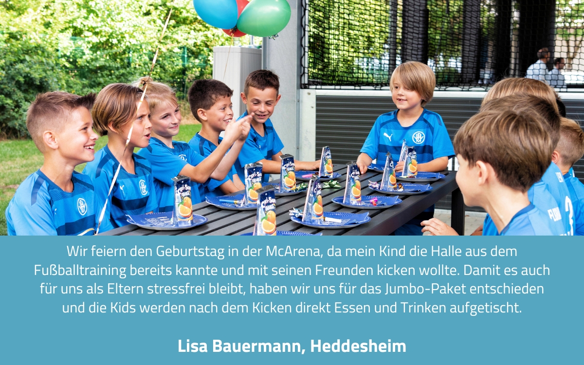 Bild und Statement Lisa Bauermann ueber Kindergeburtstag in McArena