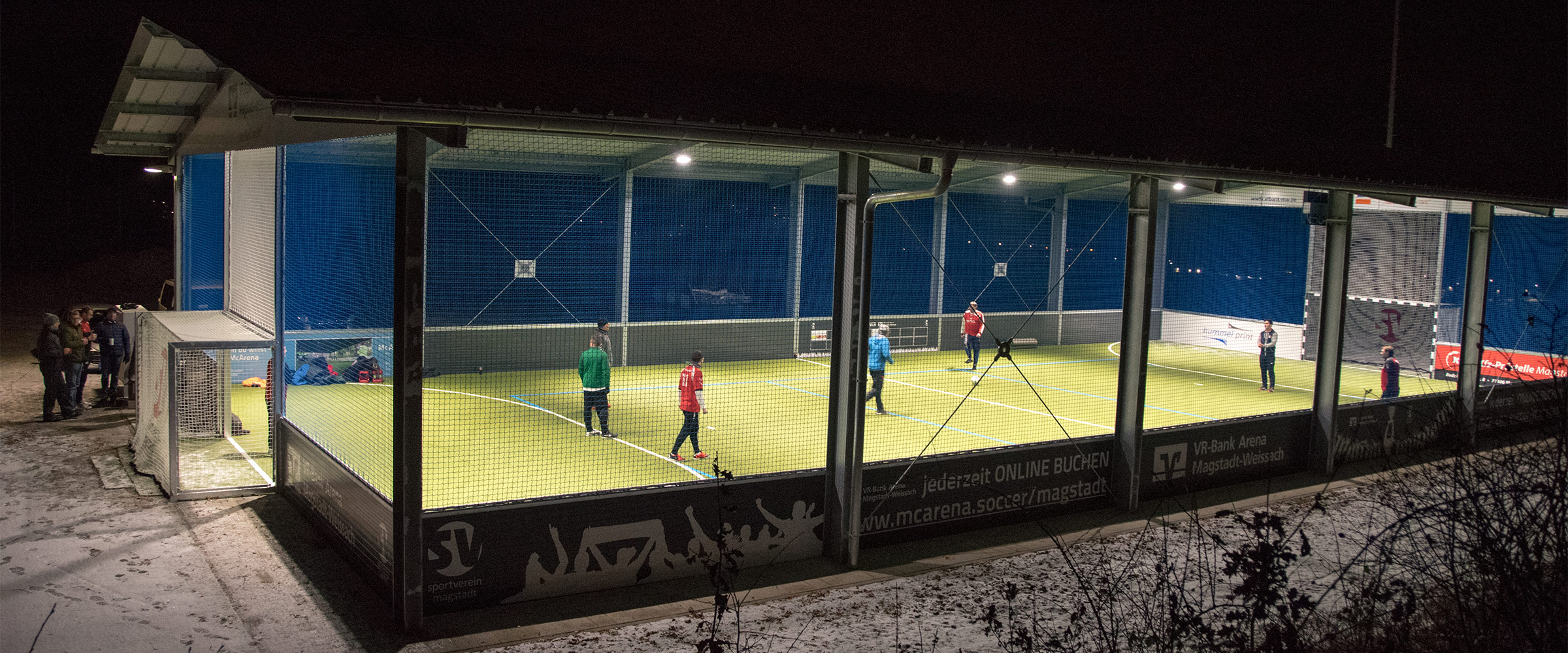 Die McArena Soccerhalle des SV Magstadt von außen. Für Hobbykicker, Kindergeburtstage und Vereine zum mieten und nutzen.